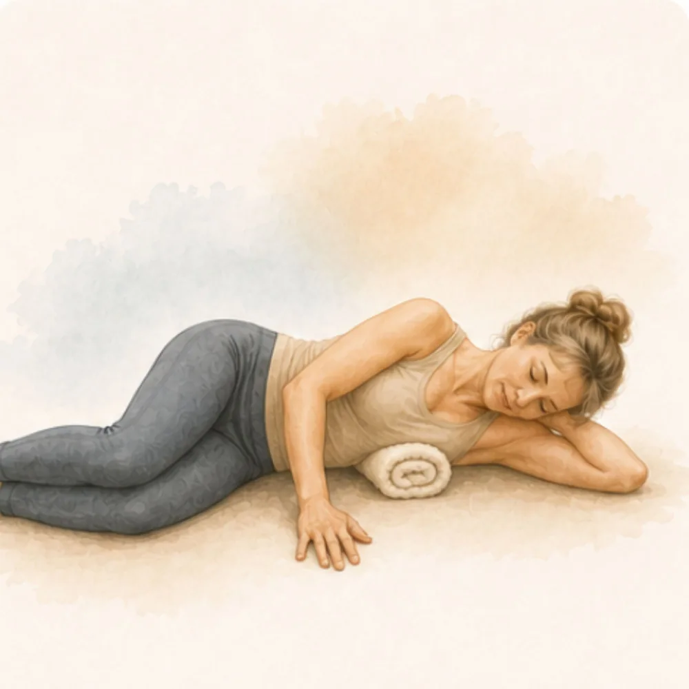 Free rolled towel fascia release class, chest and ribs release for improved posture and breathing