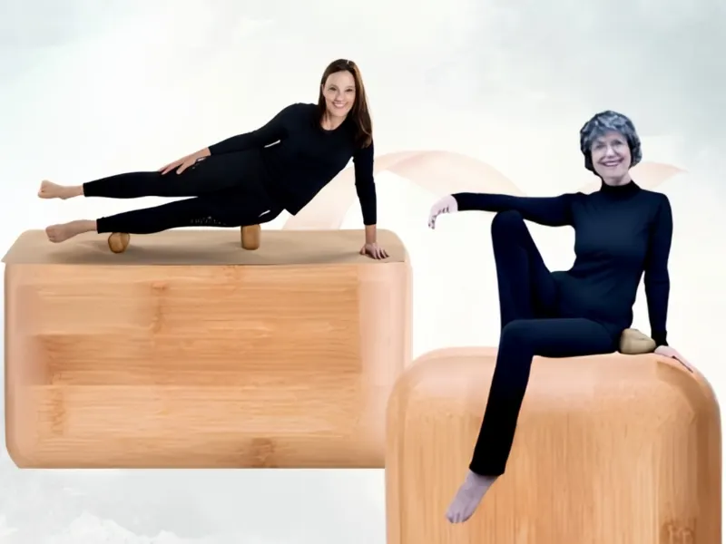 SloFlow™ founders Helen and Heidi with hand-finished cedar blocks